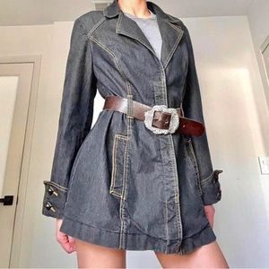 💋Y2K PLEAT SKIRT STYLE DENIM JACKET WITH BELT LOOPS💋